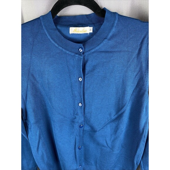 Huuloo Women's Sz M Dark Teal Button Down Cardigan Sweater - Picture 3 of 10